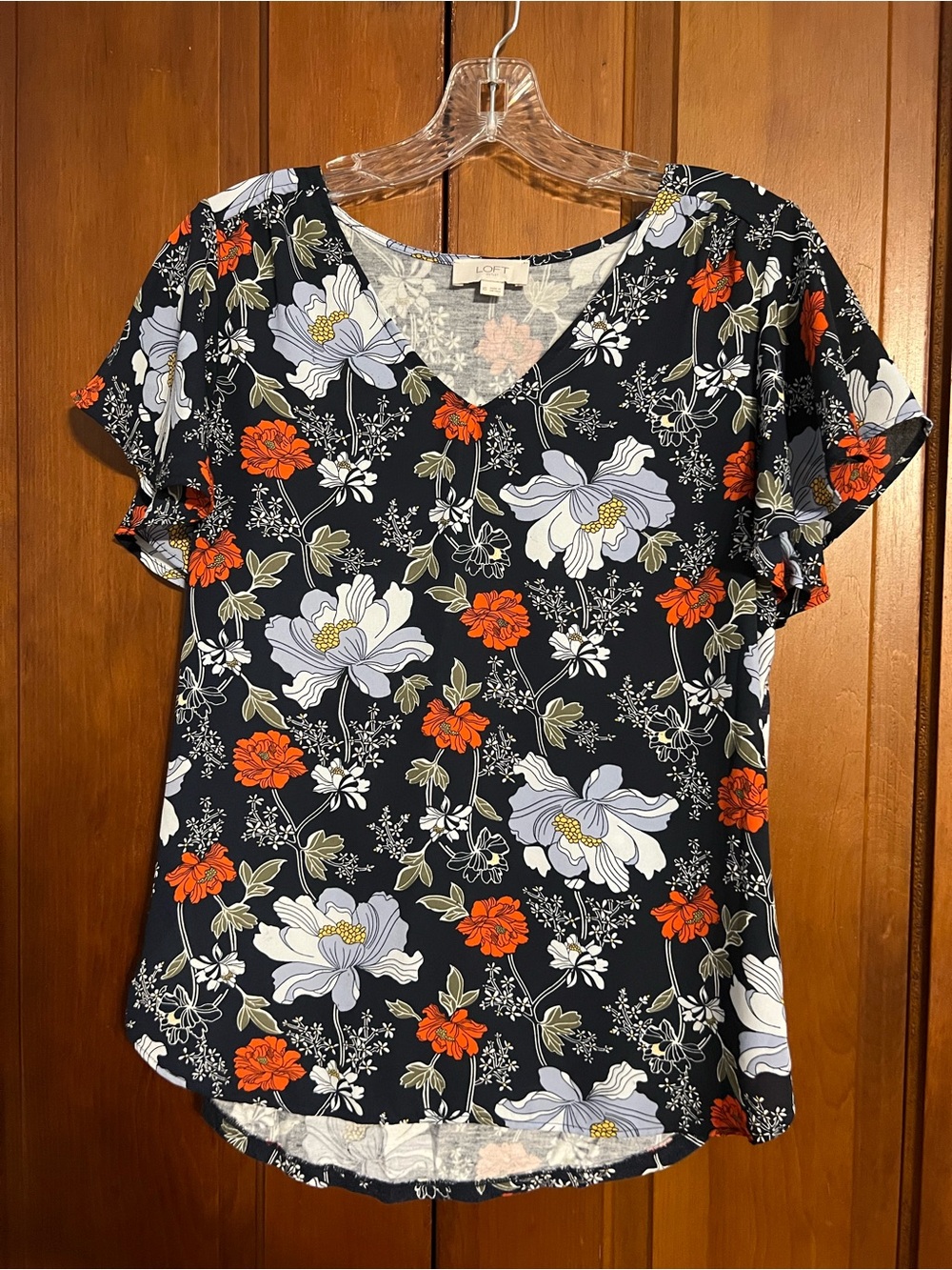 Loft Mixed Media Vibrant Floral Flutter Sleeve Tshirt Size XS